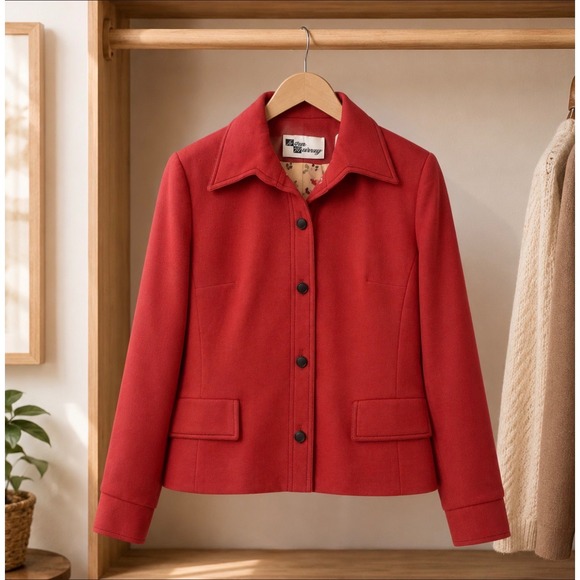 Ann Murray Jackets & Blazers - Vintage Ann Murray Red Wool Jacket Womens Cropped Button Front Lined Coat